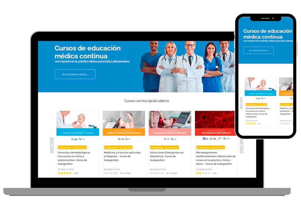 La plataforma de cursos en computadora y celular